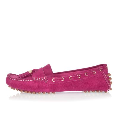 Pink suede tassel driving shoes